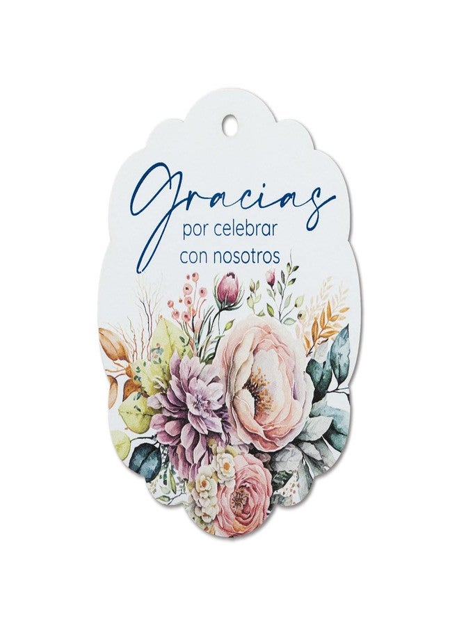 Summer-Ray.com Summer-Ray 50pcs Floral-Themed Floral Bouquet Gracias Spanish Wedding Favor Gift Tags (White) - Image 1